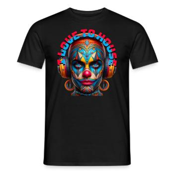I LOVE TO HOUSE - Cool Clown with Headphones! - Men's T-Shirt - black - Front - AI Model Male 178 light (178cm)
