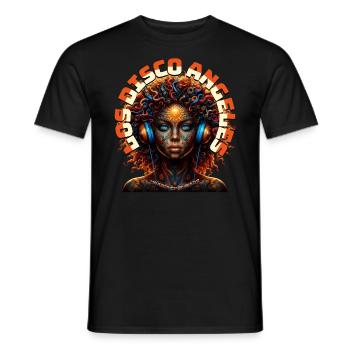 LOS DISCO ANGELES - Cool Woman with Headphones! - Men's T-Shirt - black - Front - AI Model Male 178 light (178cm)