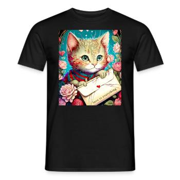 VALENTINSTAG KATZE BRIEF BLUMEN - Männer T-Shirt - Schwarz - Vorne - AI Model Male 178 light (178cm)