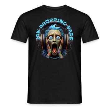 JAW DROPPING BASS – Funny Dude with Headphones! - Men's T-Shirt - black - Front - AI Model Male 178 light (178cm)
