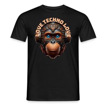 LOVE TECHNO LOVE – Cool Orangutan with Headphones! - Men's T-Shirt - black - Front - AI Model Male 178 light (178cm)
