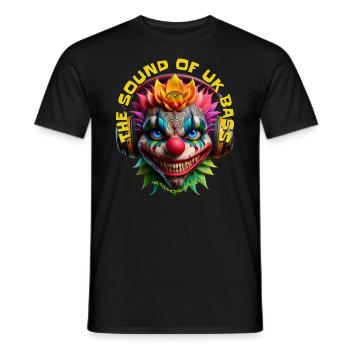 THE SOUND OF UK BASS - Cool Clown with Headphones! - Men's T-Shirt - black - Front - AI Model Male 178 light (178cm)