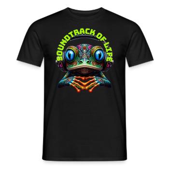 SOUNDTRACK OF LIFE - Cute Frog with Headphones! - Men's T-Shirt - black - Front - AI Model Male 178 light (178cm)