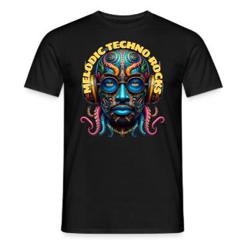 MELODIC TECHNO ROCKS - Cool Dude with Headphones! - Men's T-Shirt - black - Front - AI Model Male 178 light (178cm)