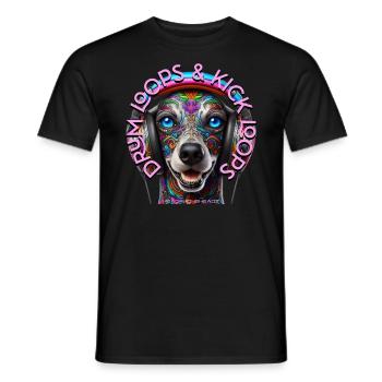 DRUM LOOPS & KICK LOOPS - Cute Dog with Headphones - Men's T-Shirt - black - Front - AI Model Male 178 light (178cm)