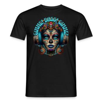GIMME! BASS! GIMME! - Cool Woman with Headphones! - Men's T-Shirt - black - Front - AI Model Male 178 light (178cm)