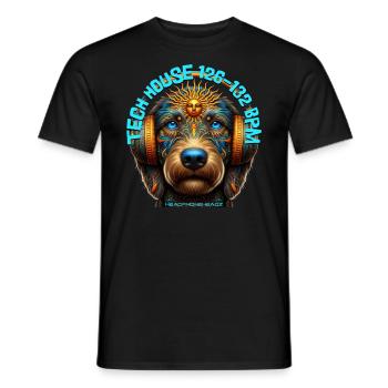 TECH HOUSE 126-132 BPM - Labradoodle & Headphones! - Men's T-Shirt - black - Front - AI Model Male 178 light (178cm)
