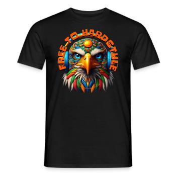 FREE TO HARDSTYLE – Cool Eagle with Headphones! - Men's T-Shirt - black - Front - AI Model Male 178 light (178cm)