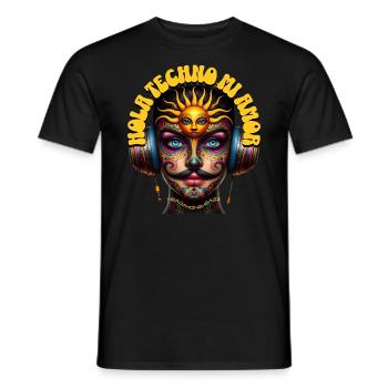 HOLA TECHNO MI AMOR - Cool Human with Headphones! - Men's T-Shirt - black - Front - AI Model Male 178 light (178cm)