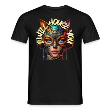 I WILL HOUSE YOU - Cool Woman with Headphones! - Men's T-Shirt - black - Front - AI Model Male 178 light (178cm)