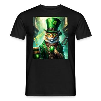 FÊTE DE LA SAINT-PATRICK CHAT BIÈRE TRÈFLE TRÈFLE - T-shirt homme - noir - Devant - AI Model Male 178 light (178cm)