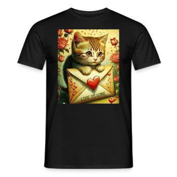 VALENTINSTAG KATZE BRIEF LIFE IS LOVE - Männer T-Shirt - Schwarz - Vorne - AI Model Male 178 light (178cm)