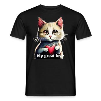 VALENTINE'S DAY CAT HEART My great love - Men's T-Shirt - black - Front - AI Model Male 178 light (178cm)