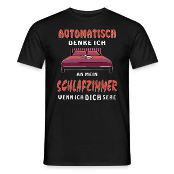 AUTOMATICALLY I THINK OF BEDROOMS - Men's T-Shirt - black - Front - AI Model Male 178 light (178cm)
