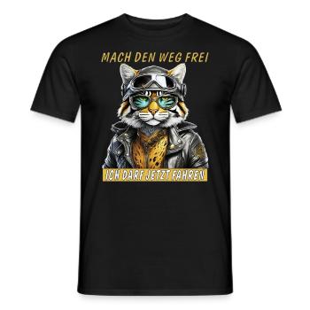 KATZE LEDERJACKE MOTORRAD DARF FAHREN - Männer T-Shirt - Schwarz - Vorne - AI Model Male 178 light (178cm)