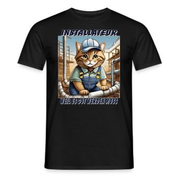 CAT INSTALLER - Men's T-Shirt - black - Front - AI Model Male 178 light (178cm)