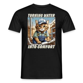 CAT INSTALLER Turning Water into Comfort - Men's T-Shirt - black - Front - AI Model Male 178 light (178cm)