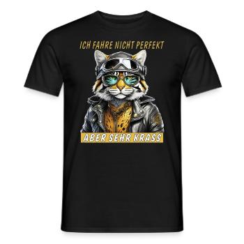 KATZE LEDERJACKE MOTORRAD PERFEKT KRASS - Männer T-Shirt - Schwarz - Vorne - AI Model Male 178 light (178cm)
