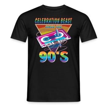 KASSETTE CELEBRATION BEAST 90ER - Männer T-Shirt - Schwarz - Vorne - AI Model Male 178 light (178cm)