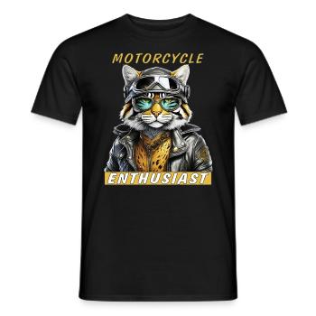 KATZE LEDERJACKE MOTORCYCLE ENTHUSIAST - Männer T-Shirt - Schwarz - Vorne - AI Model Male 178 light (178cm)