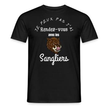 je peux pas j ai rendez vous avec les sangliers - T-shirt homme - noir - Devant - AI Model Male 178 light (178cm)