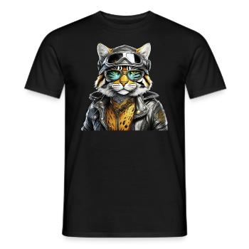 KATZE LEDERJACKE BRILLE - Männer T-Shirt - Schwarz - Vorne - AI Model Male 178 light (178cm)