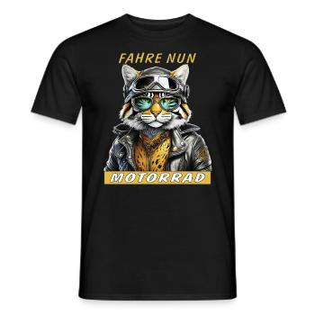 KATZE LEDERJACKE FAHRE NUN MOTORRAD - Männer T-Shirt - Schwarz - Vorne - AI Model Male 178 light (178cm)