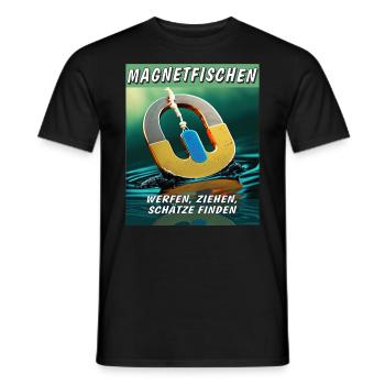PÊCHE À L’AIMANT, LANCER, TRAÎNER, TROUVER DES TRÉSORS - T-shirt homme - noir - Devant - AI Model Male 178 light (178cm)
