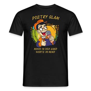 POETRY SLAM microphone in hand, words in mouth - Men's T-Shirt - black - Front - AI Model Male 178 light (178cm)