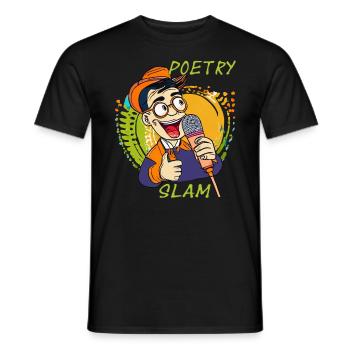 MAN MICROPHONE POETRY SLAM - Men's T-Shirt - black - Front - AI Model Male 178 light (178cm)