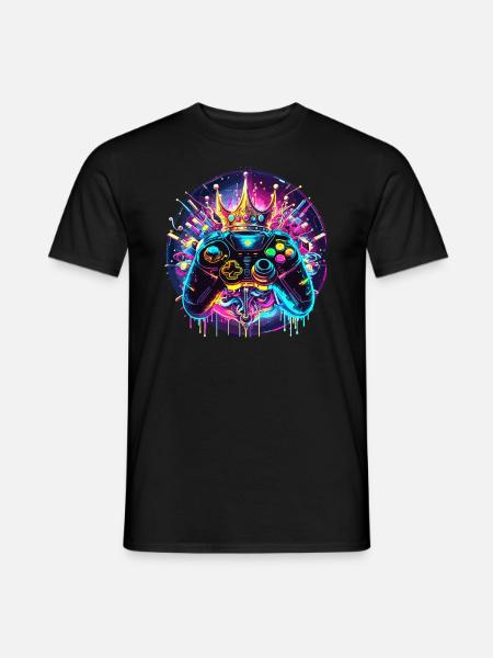Synthwave Gamer Controller with Crown - Men's T-Shirt - black