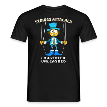 MARIONETTEN STRINGS ATTACHED LAUGHTER - Männer T-Shirt - Schwarz - Vorne - AI Model Male 178 light (178cm)