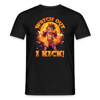 Watch out - I Kick!, Muay Thai Kickboxing Girl - Men's T-Shirt - black - Front - AI Model Male 178 light (178cm)