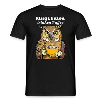 Clever owls drinking coffee - Men's T-Shirt - black - Front - AI Model Male 178 light (178cm)