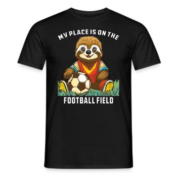 SLOTH MY PLACE IS ON THE FOOTBALL FIELD - Men's T-Shirt - black - Front - AI Model Male 178 light (178cm)