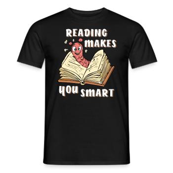 BOOK WORM READING MAKES YOU SMART - Men's T-Shirt - black - Front - AI Model Male 178 light (178cm)