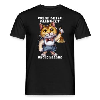 CAT WITH HANDBELL RINGING - Men's T-Shirt - black - Front - AI Model Male 178 light (178cm)