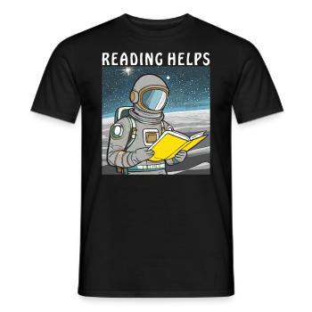 ASTRONAUT BUCH READING HELPS - Männer T-Shirt - Schwarz - Vorne - AI Model Male 178 light (178cm)