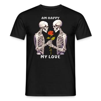 SKELETON ON HAPPY MY LOVE - Men's T-Shirt - black - Front - AI Model Male 178 light (178cm)