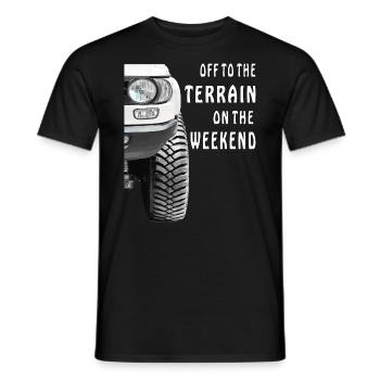 AUTO OFF TO THE TERRAIN ON THE WEEKEND - Männer T-Shirt - Schwarz - Vorne - AI Model Male 178 light (178cm)