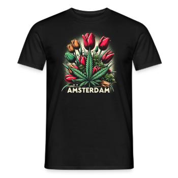 Amsterdam Holland Tulip Hemp Cannabis - Men's T-Shirt - black - Front - AI Model Male 178 light (178cm)