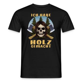 SKULL AXE I MADE WOOD - Men's T-Shirt - black - Front - AI Model Male 178 light (178cm)