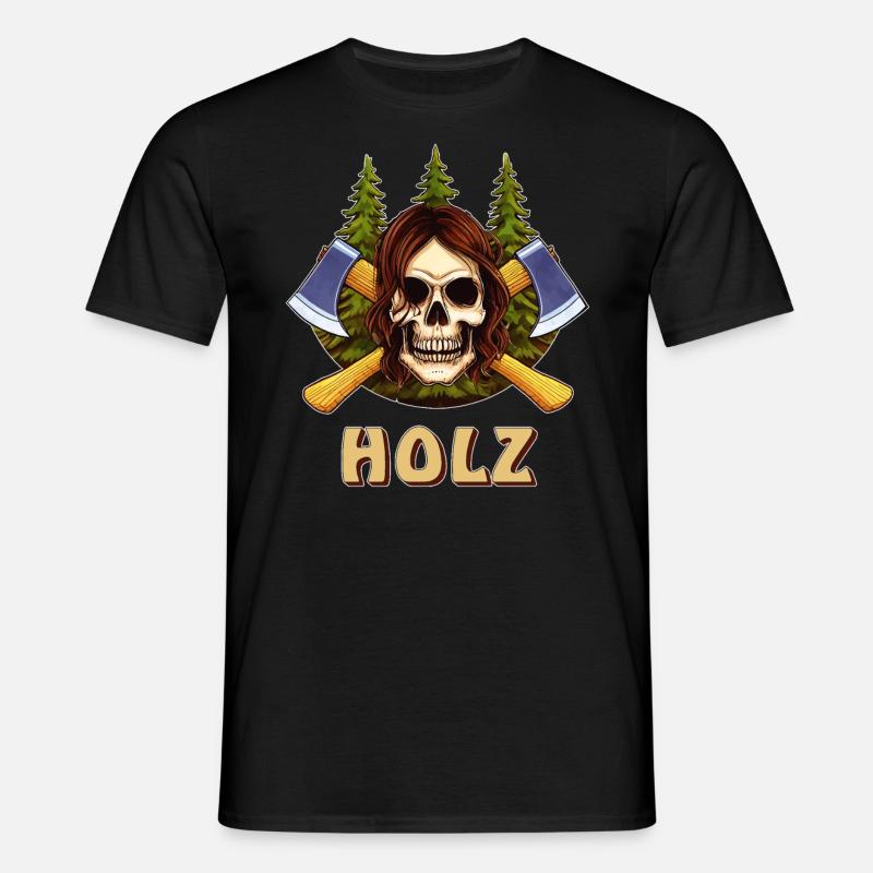 SCHÄDEL AXT HOLZ - Männer T-Shirt - Schwarz