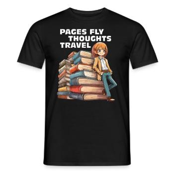 BÜCHER PAGES FLY THOUGHTS TRAVEL - Männer T-Shirt - Schwarz - Vorne - AI Model Male 178 light (178cm)
