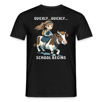 GIRL COW QUICKLY... SCHOOL BEGINS - Men's T-Shirt - black - Front - AI Model Male 178 light (178cm)