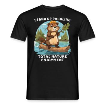 STAND UP PADDLE PLAISIR TOTAL DE LA NATURE - T-shirt homme - noir - Devant - AI Model Male 178 light (178cm)