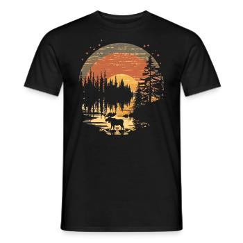 Moose Moose Forest Animal Sunset - Men's T-Shirt - black - Front - AI Model Male 178 light (178cm)
