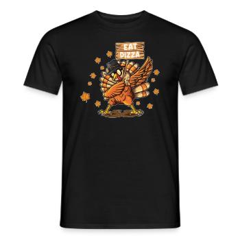 Turkey Wearing Hat Glasses Making Dabbing Eat Pizza - Men's T-Shirt - black - Front - AI Model Male 178 light (178cm)