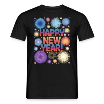 Happy New Year Fireworks Rocket New Year's Eve Outfit - Men's T-Shirt - black - Front - AI Model Male 178 light (178cm)