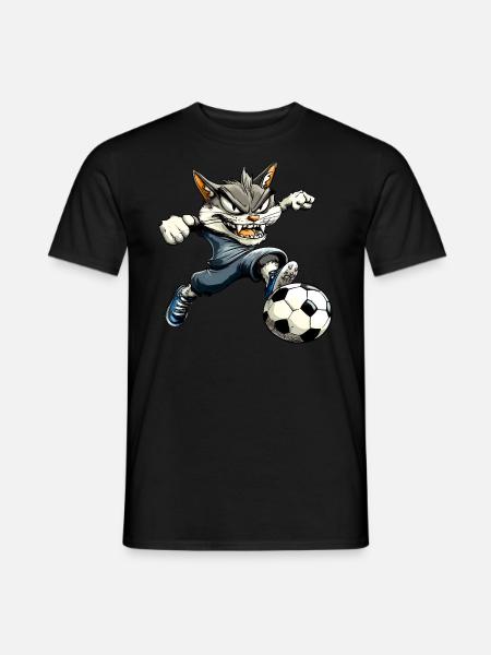 Fussballer Katze - Männer T-Shirt - Schwarz